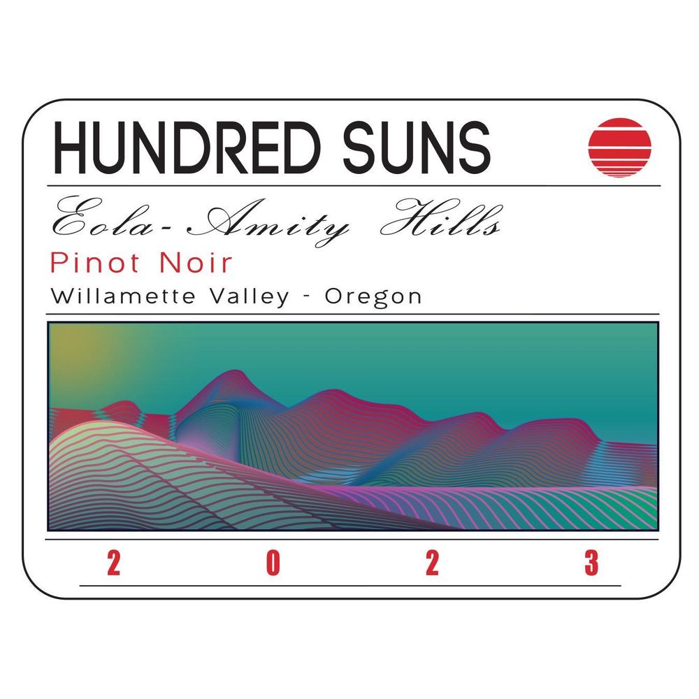 Hundred Suns Wine 2023 Pinot Noir, Eola Amity Hills