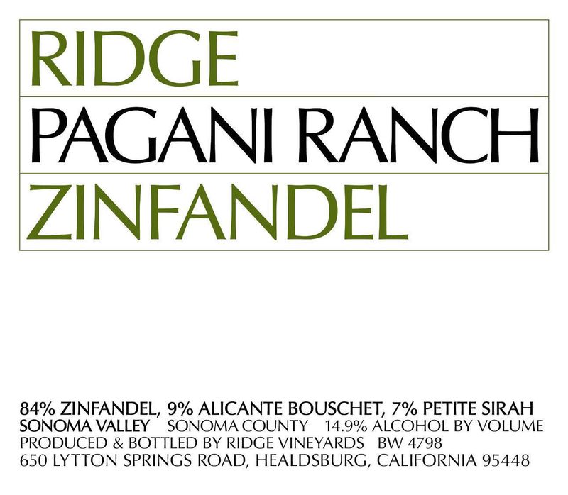 Ridge Vineayrds Zinfandel Pagani Ranch Vyrd