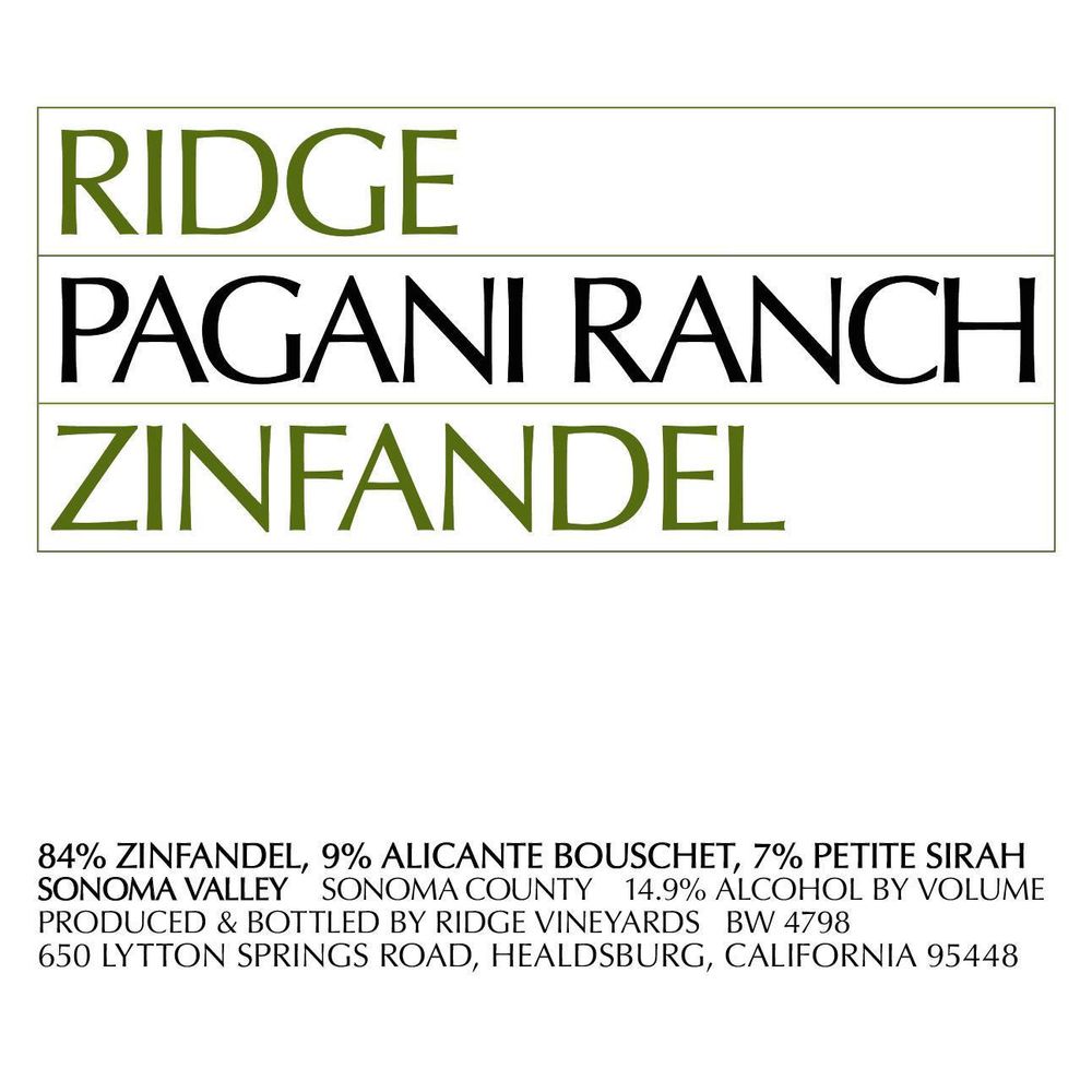 Ridge Vineayrds Zinfandel Pagani Ranch Vyrd