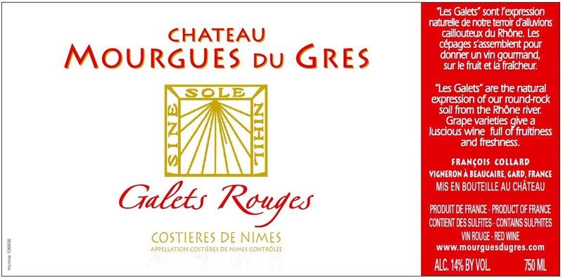 Ch Mourgues du Gres 'Galets Rouge' Costieres de Nimes