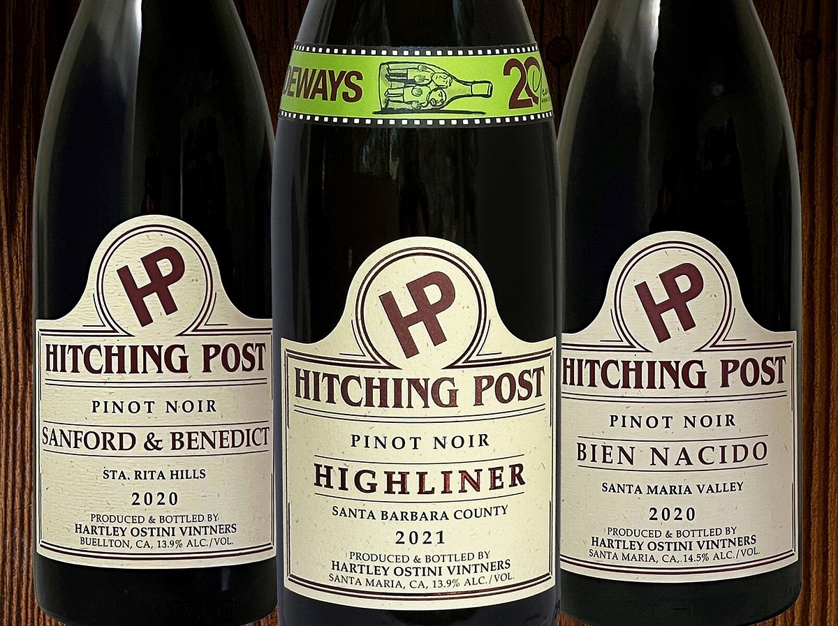 Three wine bottles from Hitching Post winery