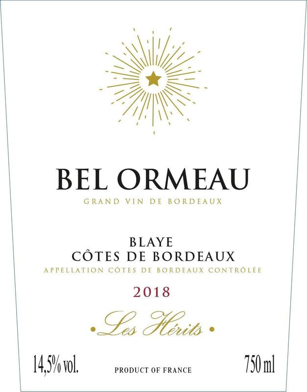 Bel Ormeau les hérits 2018 Blayes Cote de Bordeaux