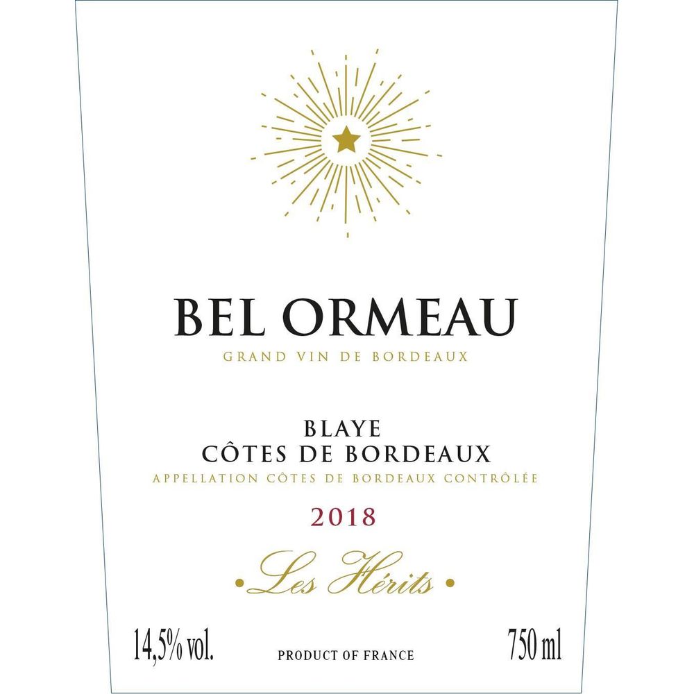 Bel Ormeau les hérits 2018 Blayes Cote de Bordeaux