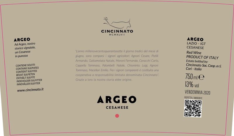 Cincinnato 2022 Argeo, Red wine of Lazio