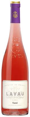 Bottle of Lavau Tavel wine with a purple label