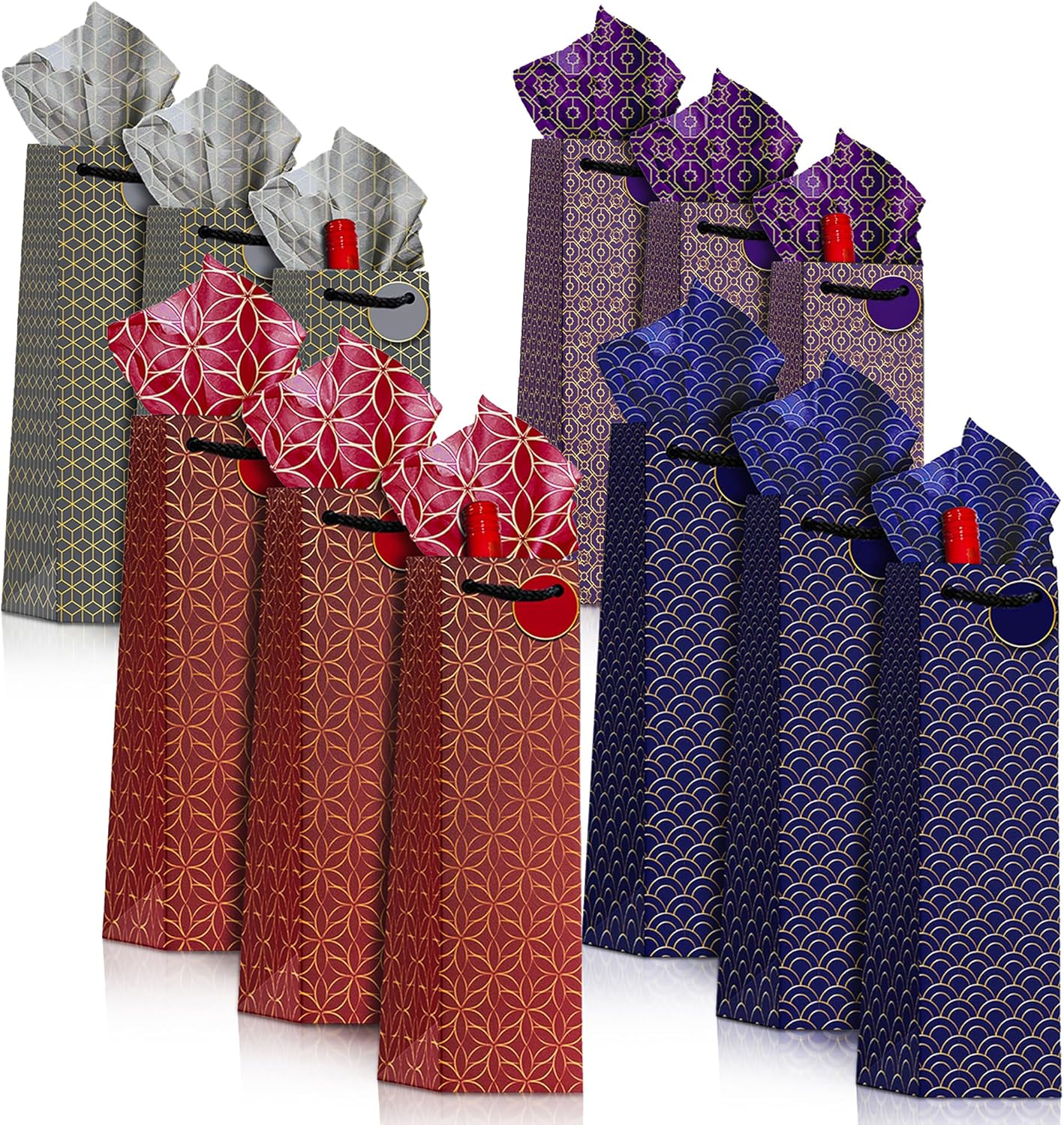 Wine Gift Bag: Misc Geometric Designs w rope handles, gift tag and tissue insert