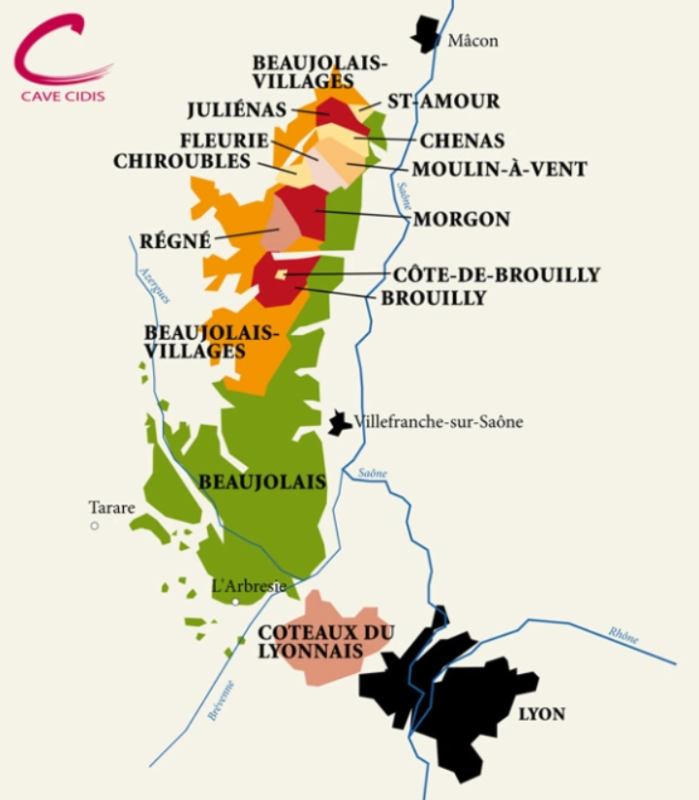 Map of Beaujolais region