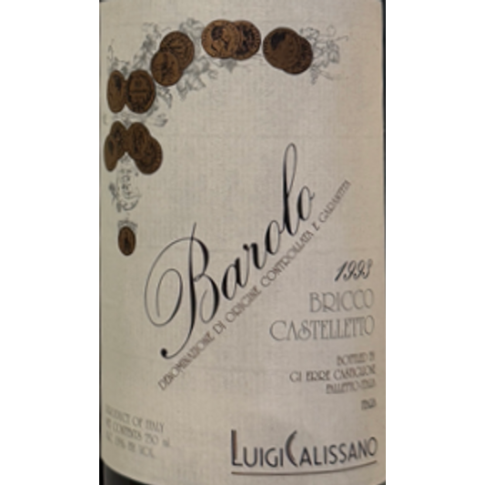 Wine bottle label for Luigi Calissano Barolo Bricco Castelletto 1983