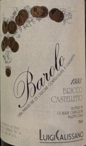 Wine bottle label for Luigi Calissano Barolo Bricco Castelletto 1983