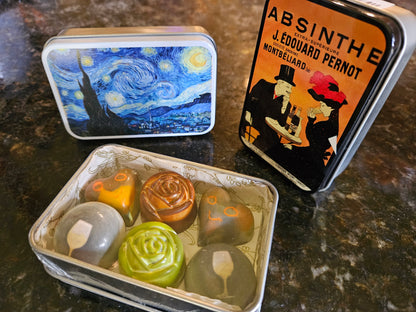 Nanou's 6-Piece 'Nutty Crunch' Chocolates in reusable tin box (Absinthe)