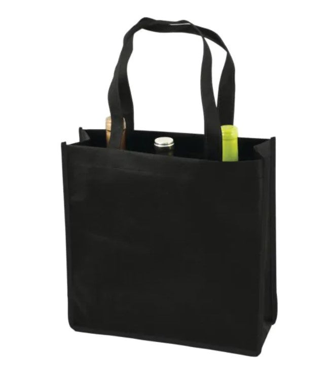 Wine Carrier 3-Bottle Non-Woven Tote Bag - Black