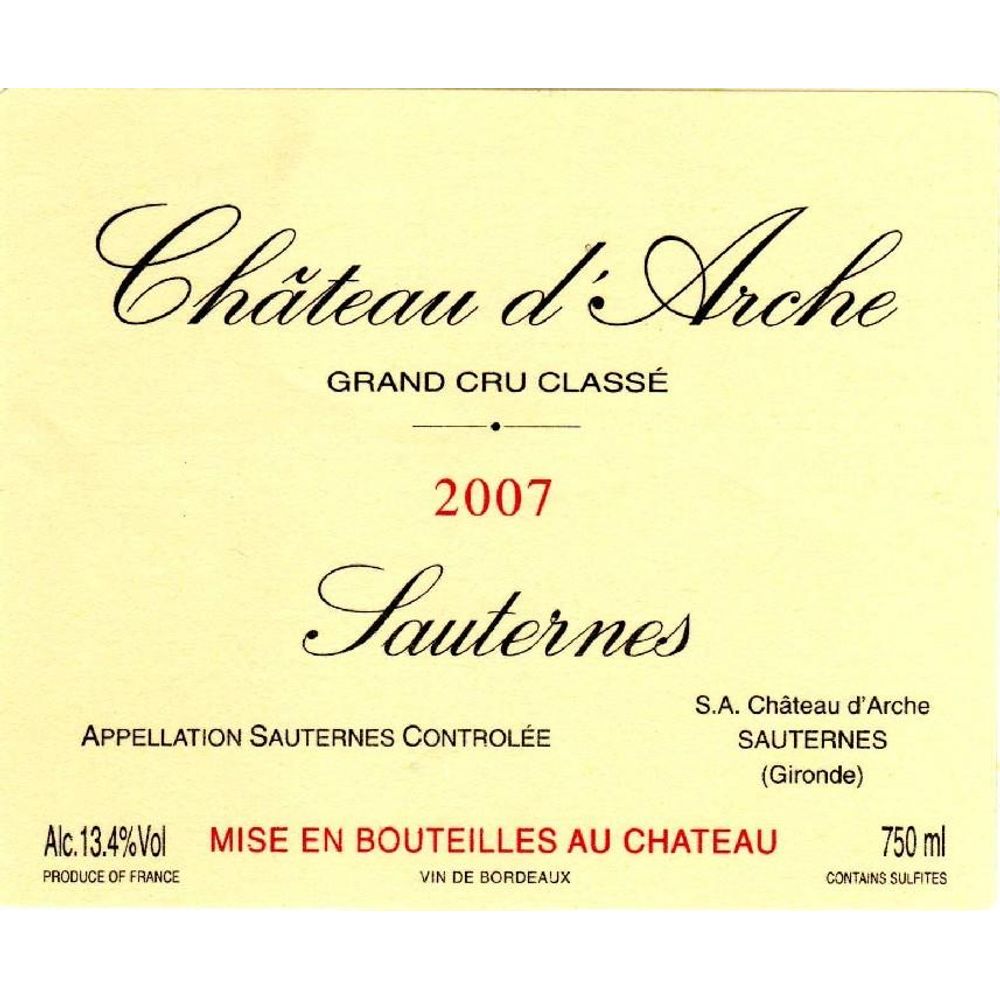 Chateau d'Arche 2019 Sauternes 2ème Cru Classé (375ml)