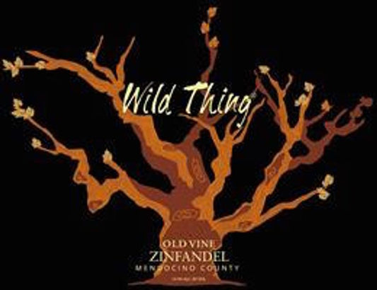 Carol Shelton Wild Thing Zinfandel label with stylized orange tree on black background