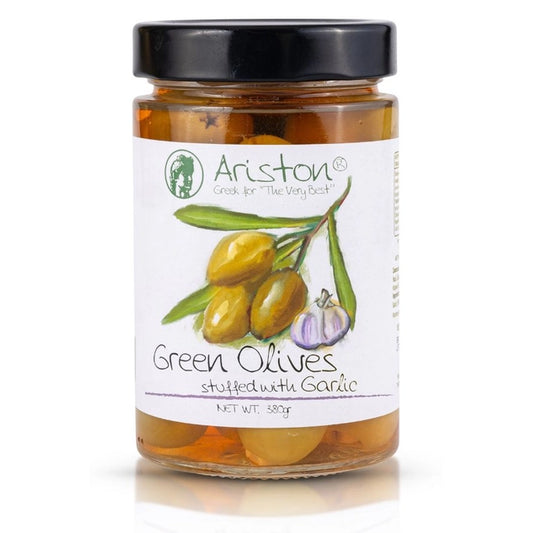 Ariston Green Olives Stuffed w/Garlic 13.4 oz