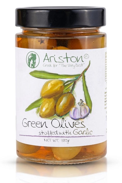 Ariston Green Olives Stuffed w/Garlic 13.4 oz