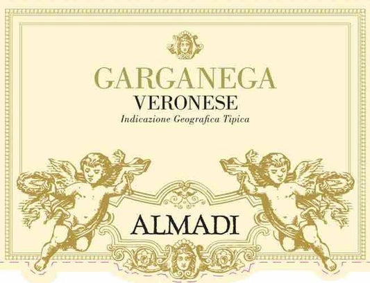Almadi Garganega Veronese bottle label with gold cherubs and ornate cream design