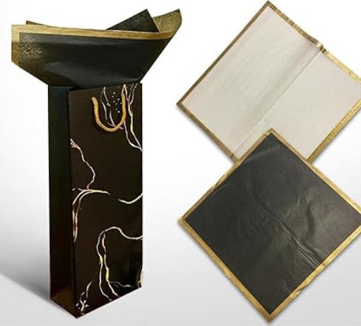 Wine Gift Bag: Marbleized 1-Btl Bag w gold-trim Tissue