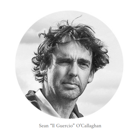Black and white portrait of Winemaker Sean O'Callaghan, the one-eyed rascal