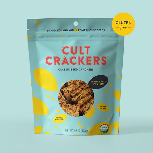 Bag of Cult Crackers Classic Seed gluten-free crackers, 4.5 oz