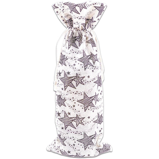 Cotton drawstring Gift Bag w Black Stars