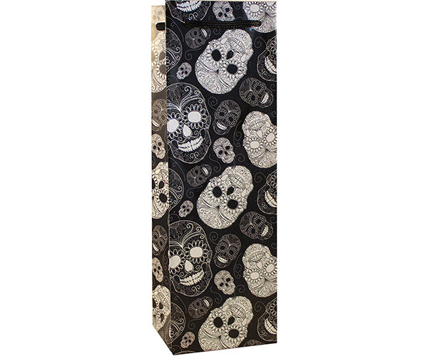 Wine Gift Bag: Skulls on black background