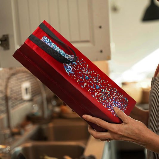 Wine Gift Bag: Red foil with wine bottle image