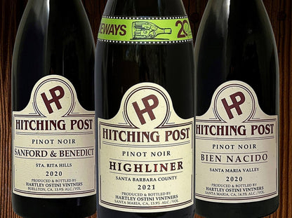 Three wine bottles from Hitching Post winery