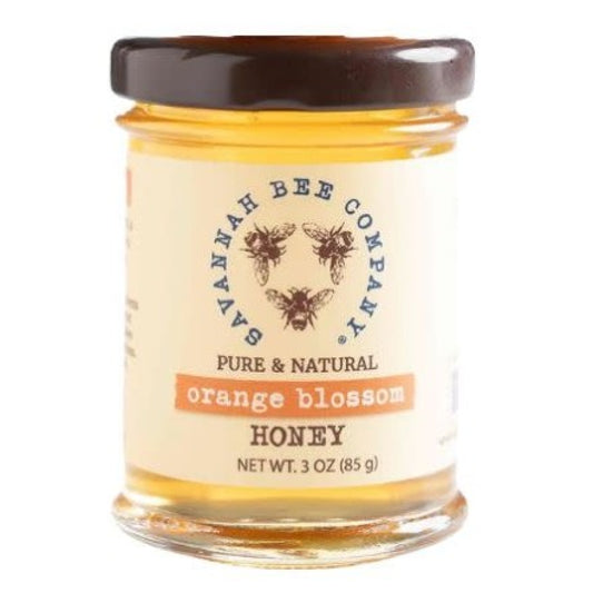 3 oz jar of Savanna bee orange blossom honey on a white background