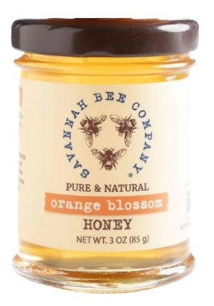 3 oz jar of Savanna bee orange blossom honey on a white background