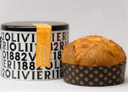 Olivieri 1882 Apricot & Salted Caramel Panettone with Tin (1Kg, serves 8 - 10)