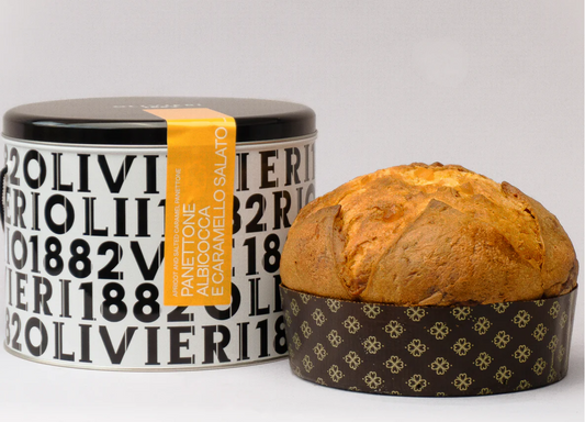 Olivieri 1882 Apricot & Salted Caramel Panettone with Tin (1Kg, serves 8 - 10)