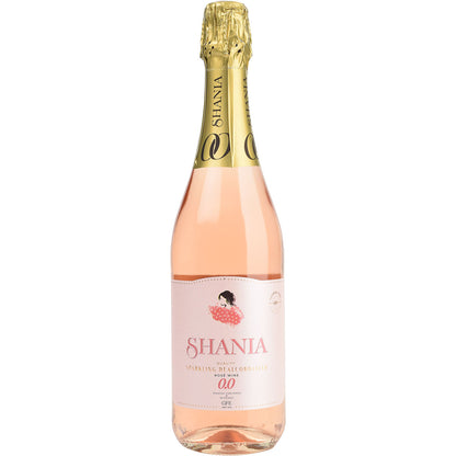 Bottle of Shania 0.0 non-alcoholic sparkling rose with gold foil
