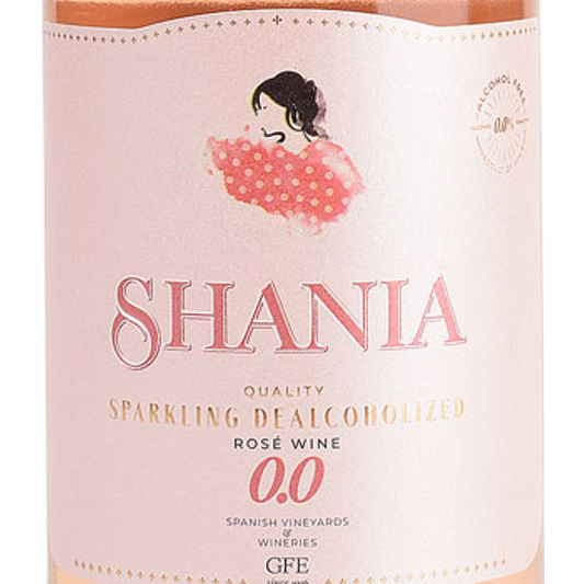 Label of Shania 0.0 non-alcoholic sparkling rose