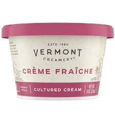 Vermont Creamery Crème Fraîche 8oz tub with pink lid and label