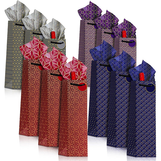 Wine Gift Bag: Misc Geometric Designs w rope handles, gift tag and tissue insert